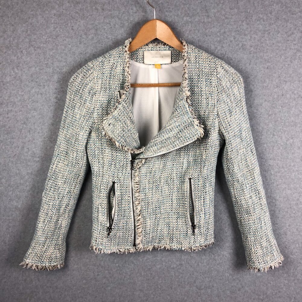 Leifsdottir Anthropologie Tweed Moto Jacket Blue Size 10